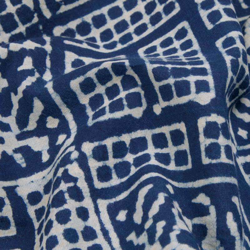 Indigo Geometric Pattern Handblock Cotton Fabric - Fabcurate