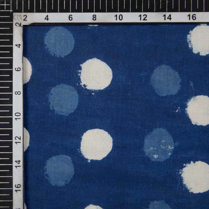 Indigo Polka Dots Pattern Handblock Cotton Fabric - Fabcurate