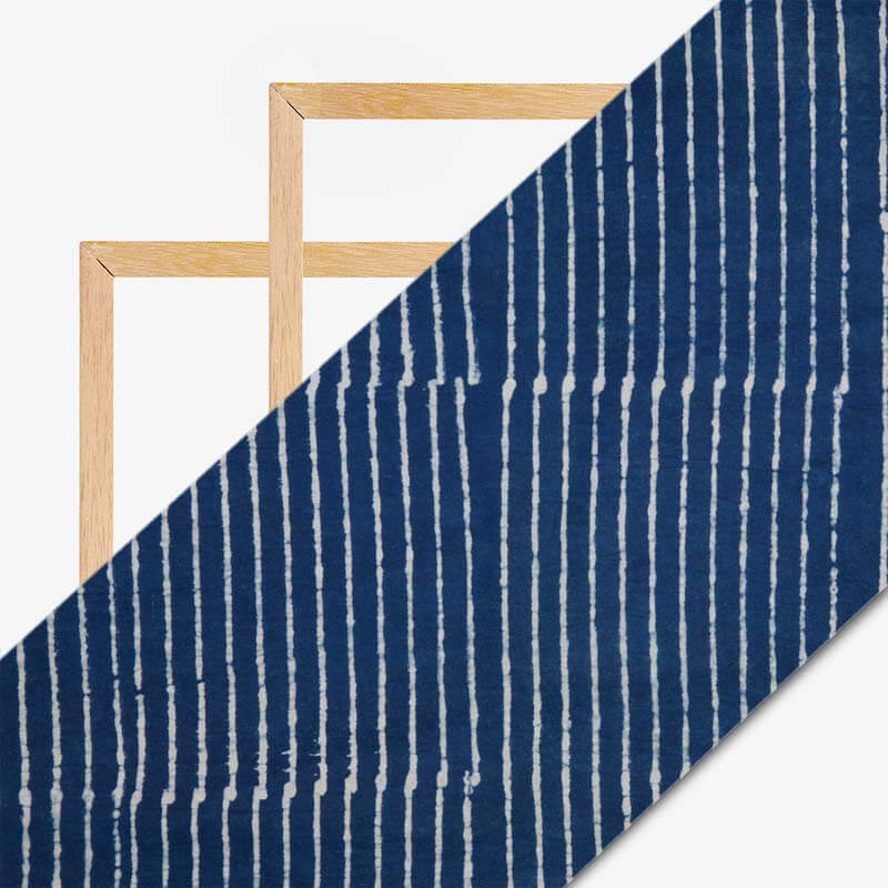 Indigo Stripes Pattern Handblock Cotton Fabric - Fabcurate