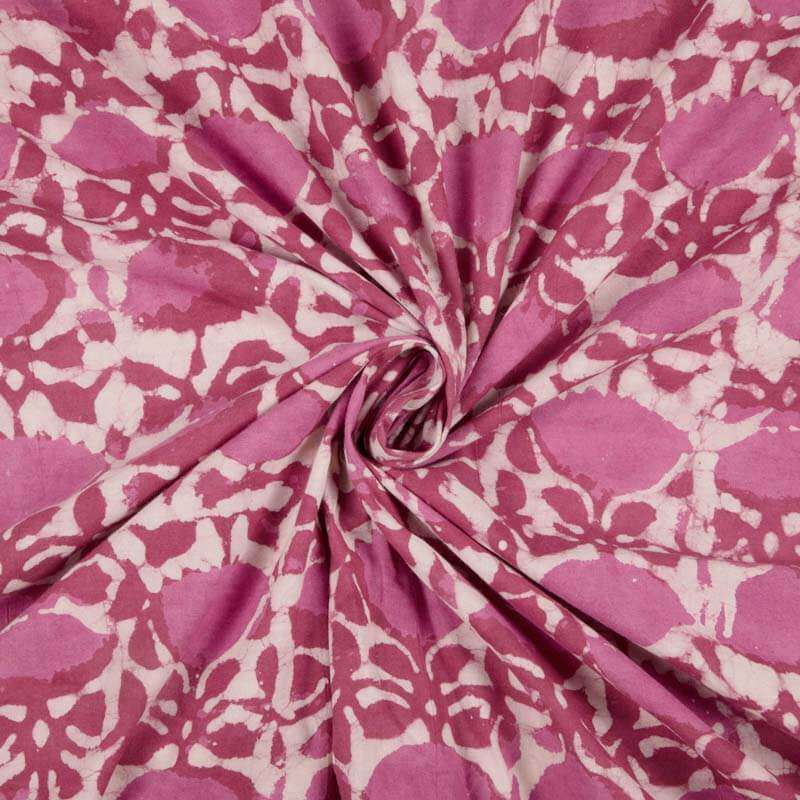 Greyish Pink and White Abstract Pattern Wax Batik Handblock Cotton Fabric - Fabcurate