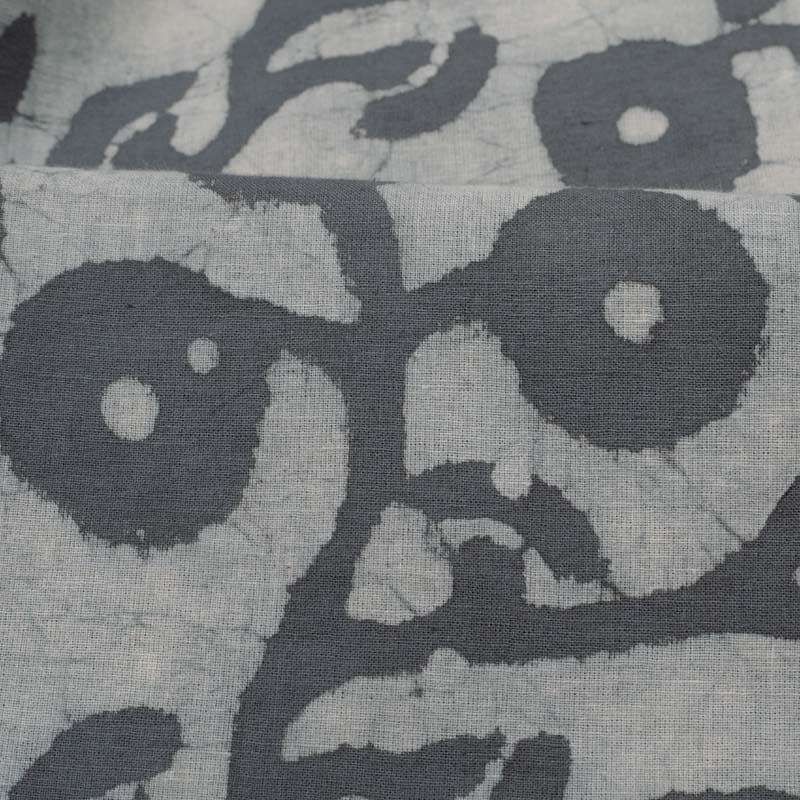 Grey And White Floral Pattern Wax Batik Handblock Cotton Fabric - Fabcurate