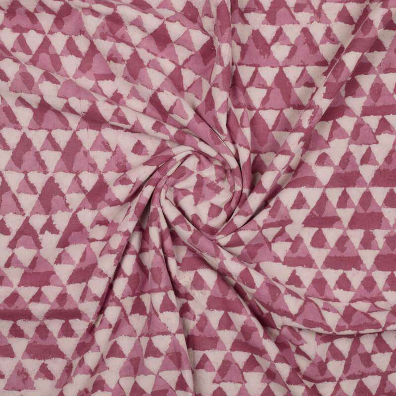 Greyish Pink And White Kashish Geometric Pattern Handblock Cotton Fabric - Fabcurate