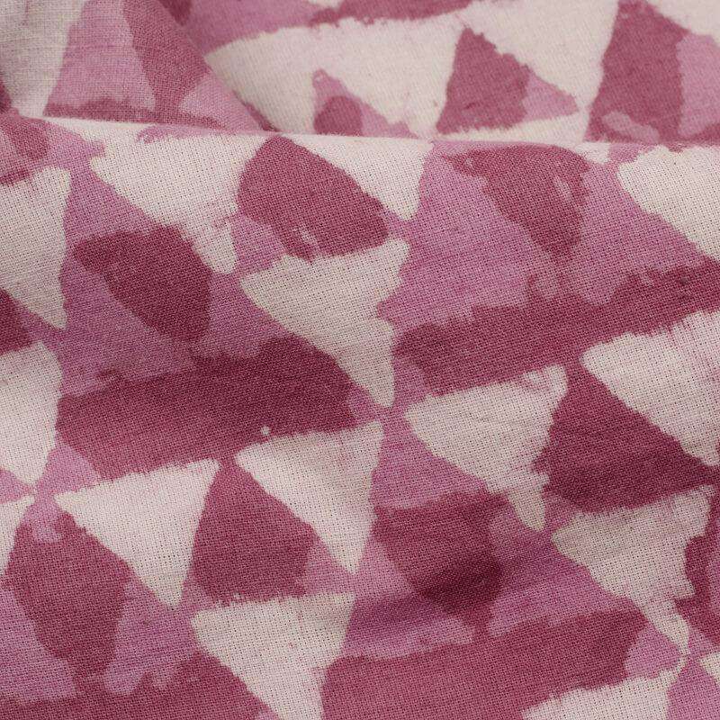 Greyish Pink And White Kashish Geometric Pattern Handblock Cotton Fabric - Fabcurate