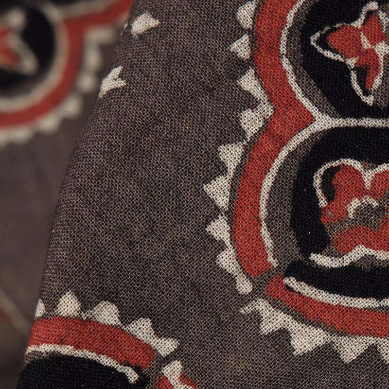 Brown Traditional Pattern Ajrakh Handblock Natural Dye Cotton Fabric - Fabcurate