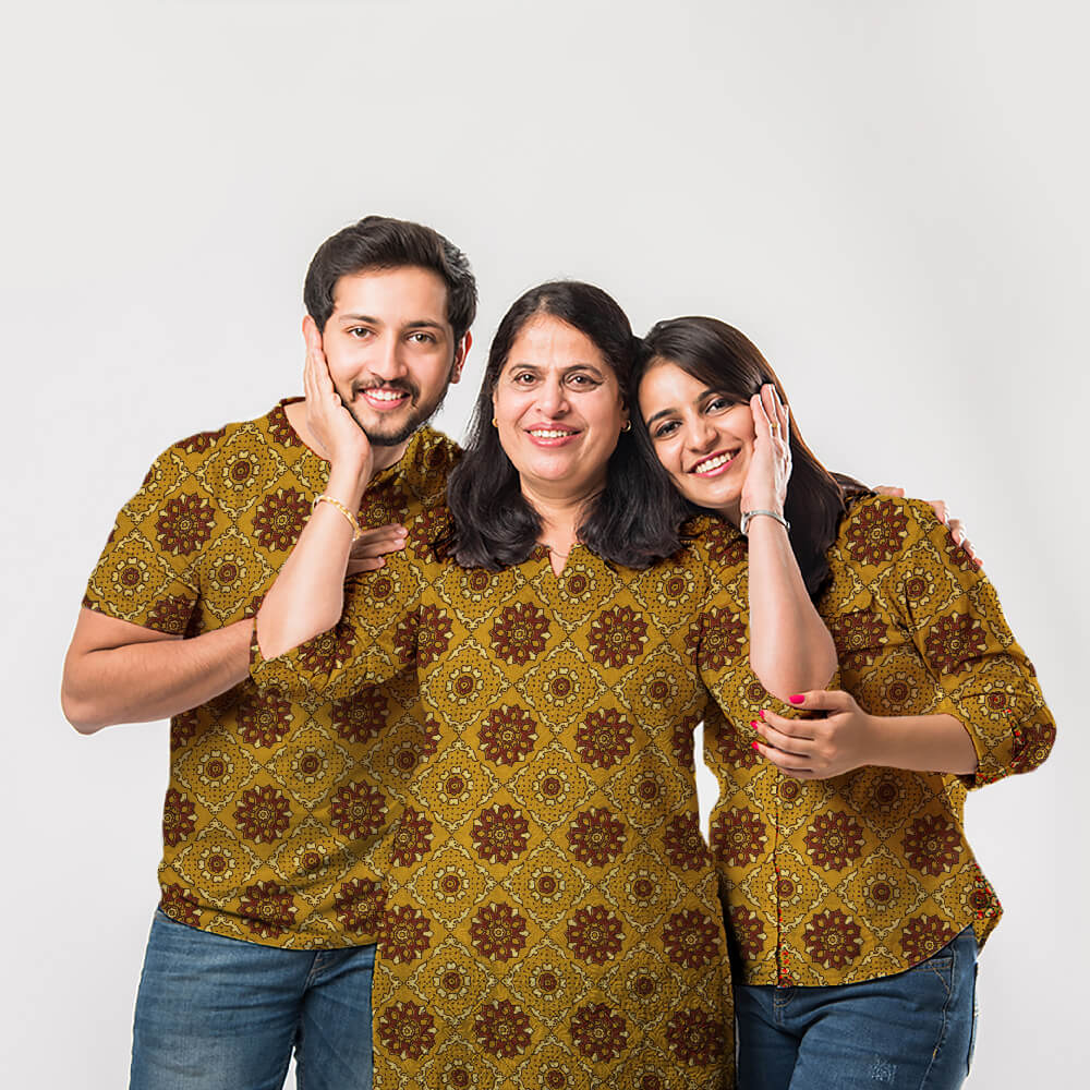Brown Traditional Pattern Ajrakh Screen Print Natural Dye Cotton Fabric