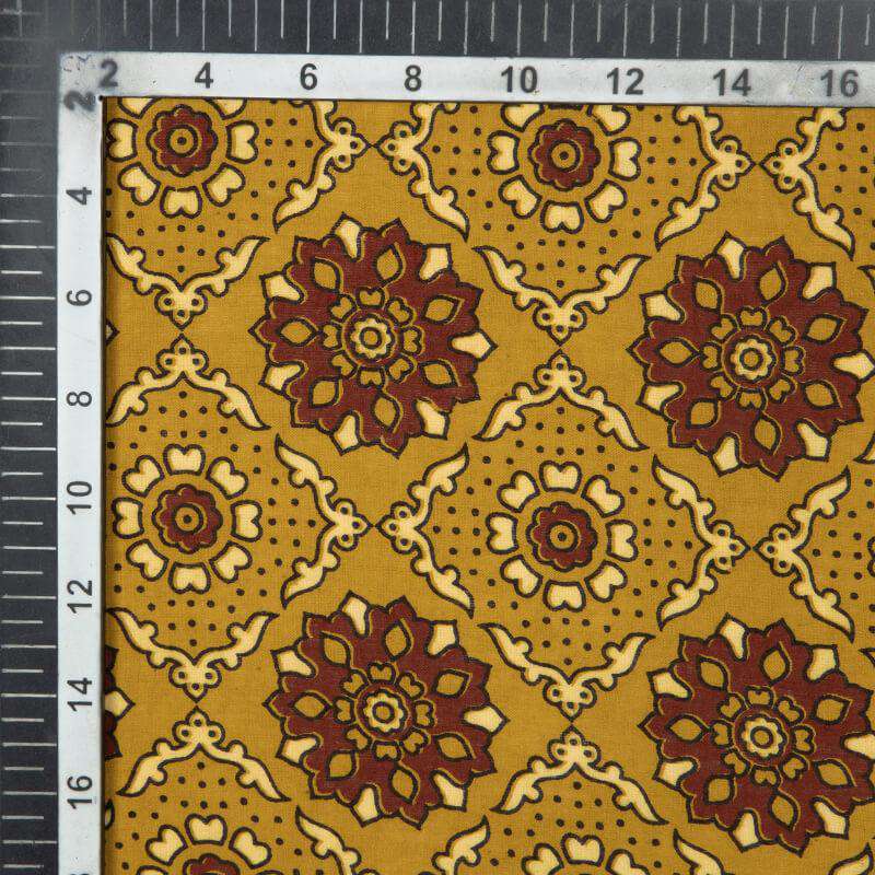 Brown Traditional Pattern Ajrakh Screen Print Natural Dye Cotton Fabric