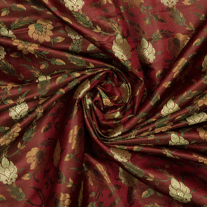 Cinnamon Banarasi Floral Pattern Katan Zari Silk Fabric