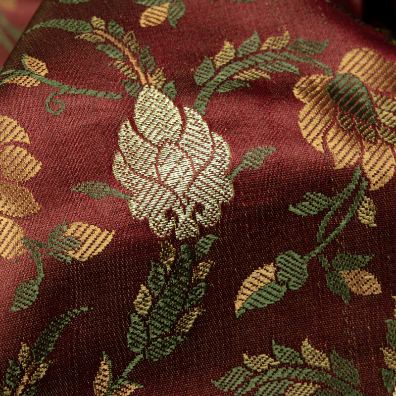 Cinnamon Banarasi Floral Pattern Katan Zari Silk Fabric