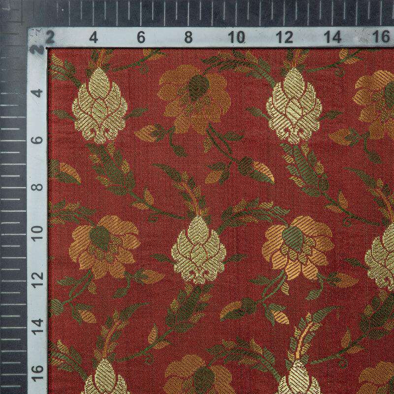 Cinnamon Banarasi Floral Pattern Katan Zari Silk Fabric
