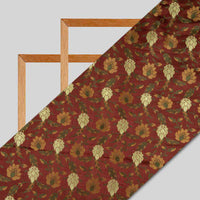 Cinnamon Banarasi Floral Pattern Katan Zari Silk Fabric