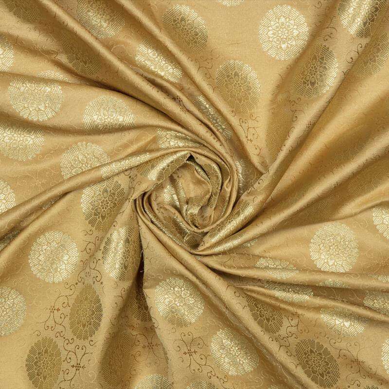 Beige Banarasi Floral Pattern Zari Jacquard Taffeta Silk Fabric