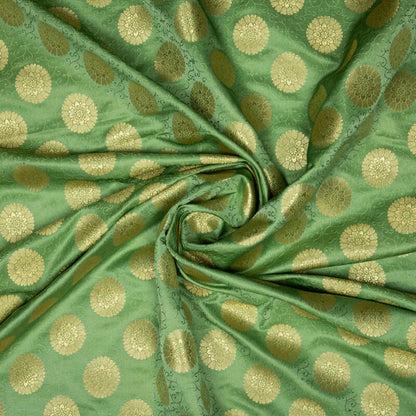 Pastel Green Banarasi Floral Pattern Zari Jacquard Taffeta Silk Fabric