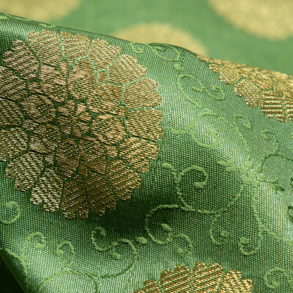 Pastel Green Banarasi Floral Pattern Zari Jacquard Taffeta Silk Fabric