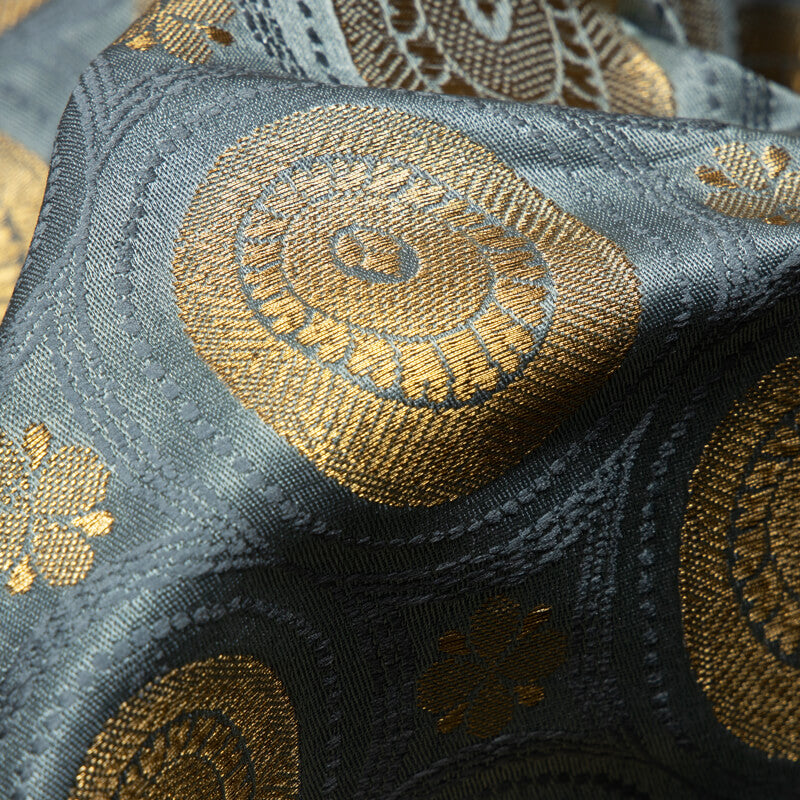Light Grey Banarasi Geometric Pattern Zari Jacquard Taffeta Silk Fabric