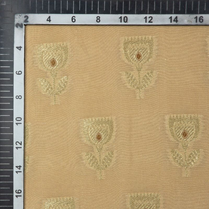 Beige Banarasi Floral Butta Pattern Tilfi Zari Work Taffeta Silk Fabric
