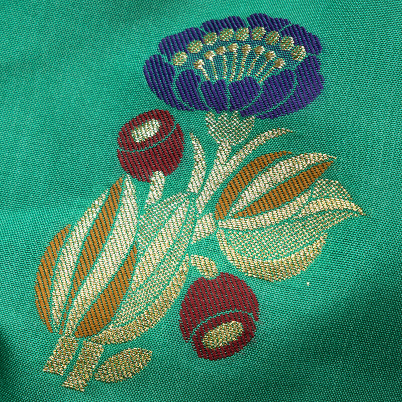 Green Banarasi Mughal Floral Pattern Tilfi Zari Work Taffeta Silk Fabric