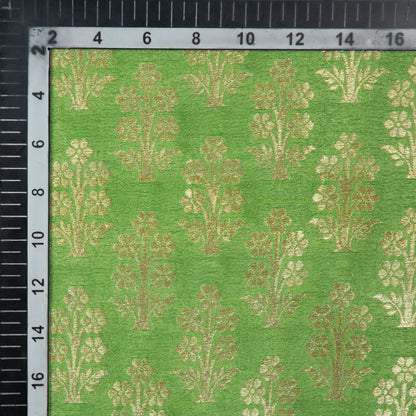 Dark Green Banarasi Mugal Floral Pattern Katan Zari Silk Fabric