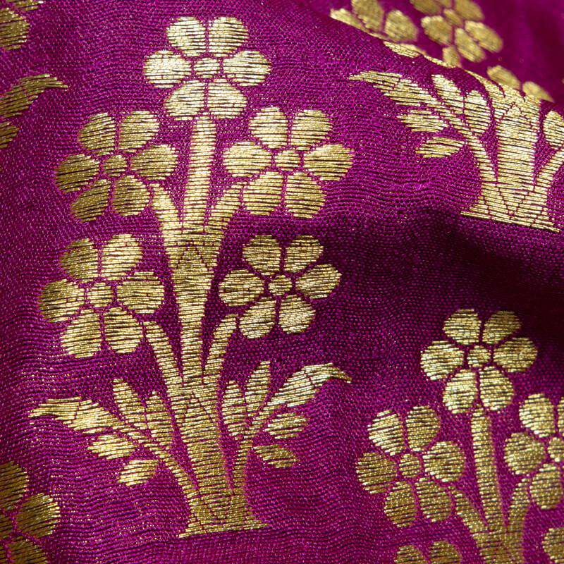 Rani Banarasi Mughal Floral Pattern Katan Zari Silk Fabric