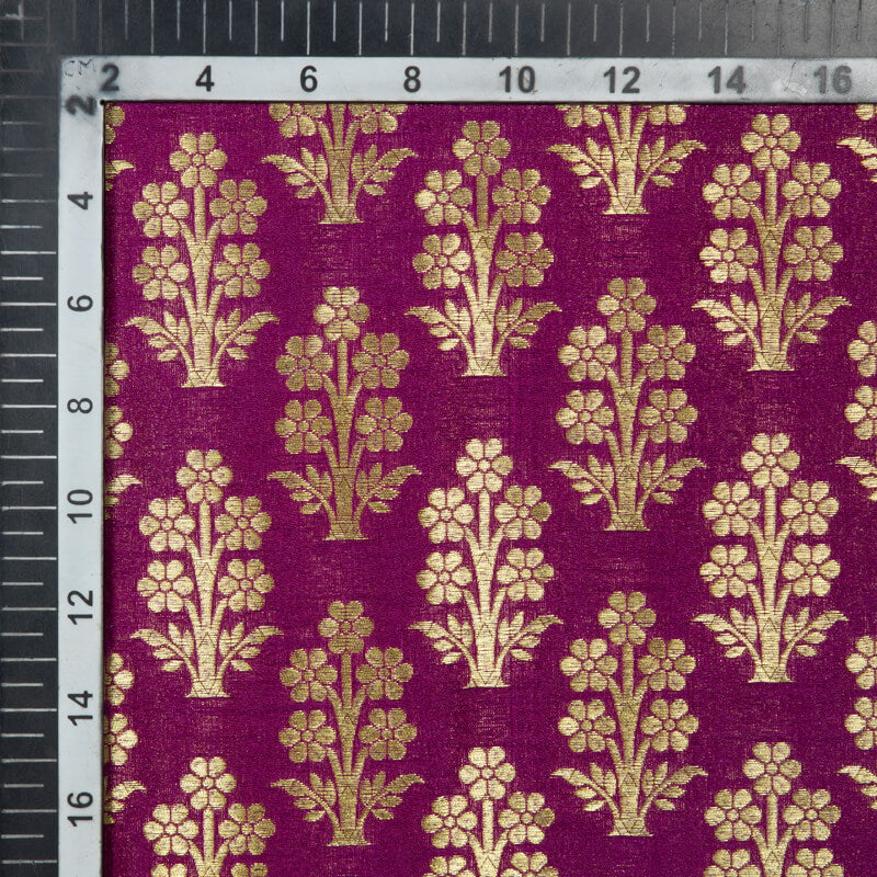 Rani Banarasi Mughal Floral Pattern Katan Zari Silk Fabric