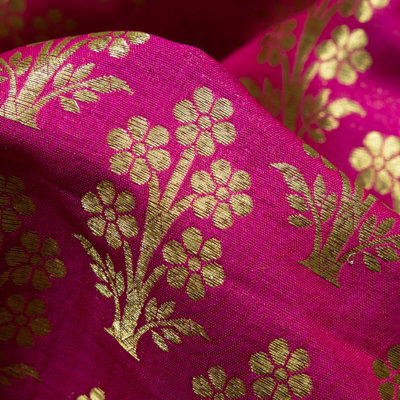 Magenta Banarasi Mughal Floral Pattern Katan Zari Silk Fabric