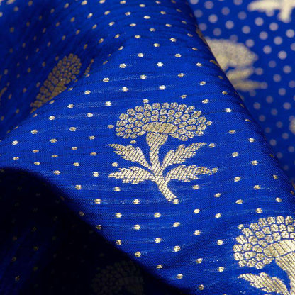 Royal Blue Banarasi Floral Pattern Katan Zari Silk Fabric