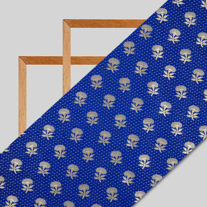 Royal Blue Banarasi Floral Pattern Katan Zari Silk Fabric