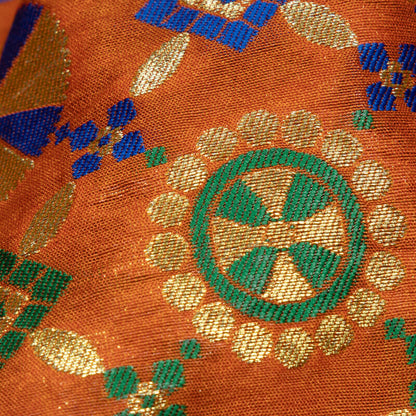Fire Orange Banarasi Geometric Pattern Katan Zari Silk Fabric