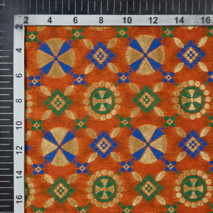 Fire Orange Banarasi Geometric Pattern Katan Zari Silk Fabric