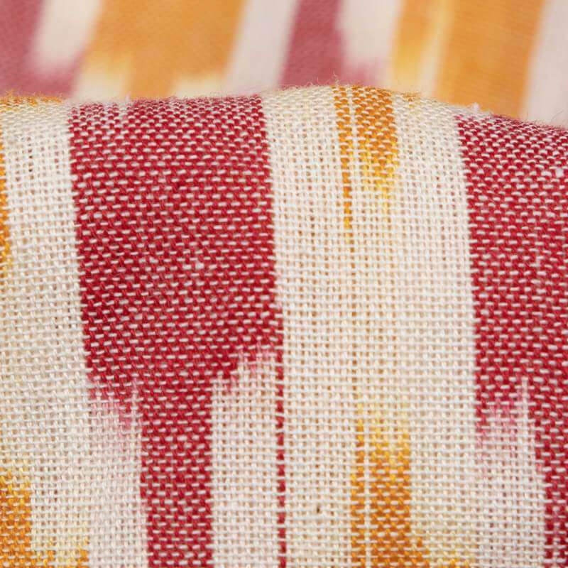 White And Maroon Abstract Pattern Woven Pre-Washed Cotton Ikat Fabric