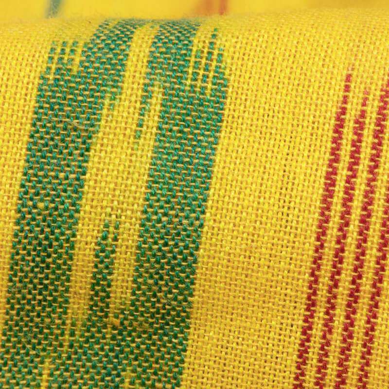 Yellow And Green Geometric Pattern Woven Pre-Washed Cotton Ikat Fabric - Fabcurate