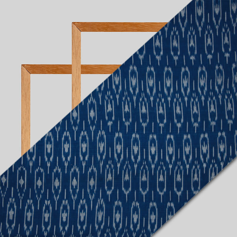 Blue Woven Pre-Washed Mercerized Cotton Ikat Fabric