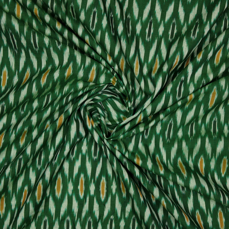 Bottle Green Chevron Pattern Woven Pre-Washed Mercerized Cotton Ikat Fabric