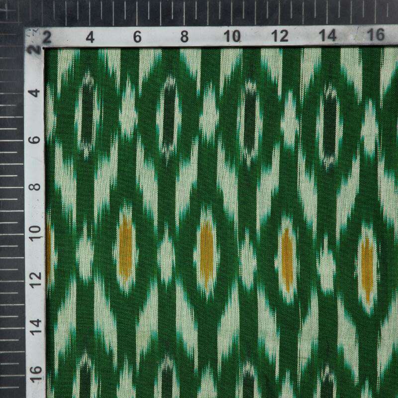 Bottle Green Chevron Pattern Woven Pre-Washed Mercerized Cotton Ikat Fabric