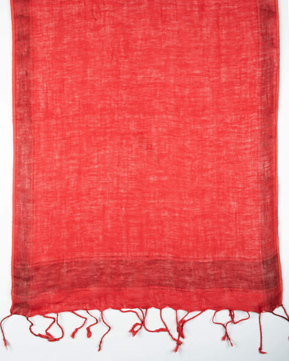 Red Plain Woven Bhagalpuri Viscose Linen Stole With Tassels - Fabcurate