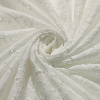 Scales White Premium Schiffli Embroidery Dyeable Cotton Fabric (Width 52 Inches)