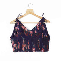 Floral Pleated Satin Spaghetti Tie Up Blouse
