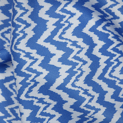 Pastel Blue Zig-Zag Digital Print American Crepe Fabric - Fabcurate