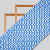 Pastel Blue Zig-Zag Digital Print American Crepe Fabric - Fabcurate
