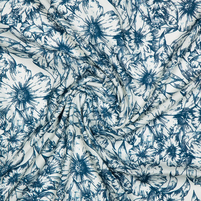 Light Beige Floral Digital Print American Crepe Fabric - Fabcurate