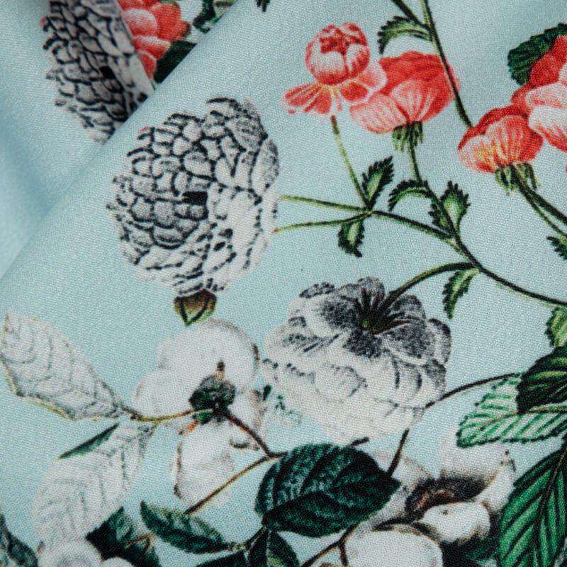 Teal Floral Digital Print American Crepe Fabric - Fabcurate