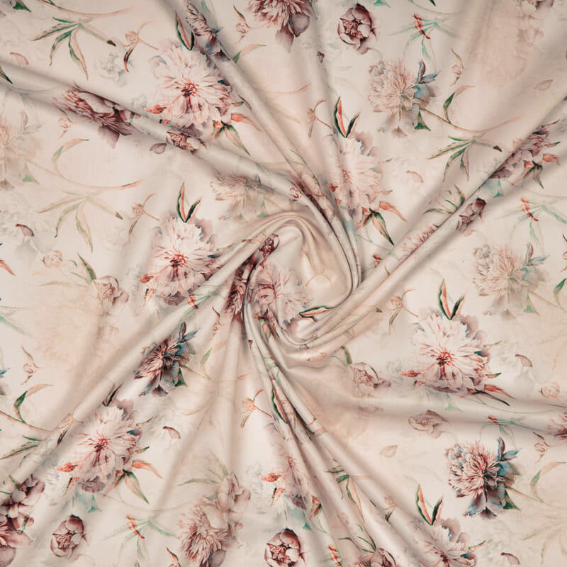 Pastel Pink Floral Digital Print American Crepe Fabric