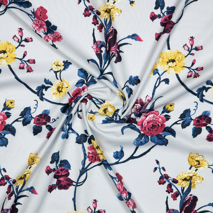 Light Grey Floral Digital Print American Crepe Fabric - Fabcurate