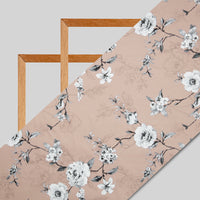Light Brown Floral Digital Print American Crepe Fabric - Fabcurate