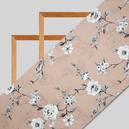 Light Brown Floral Digital Print American Crepe Fabric - Fabcurate