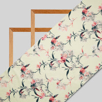 Light Beige And Pink Floral Digital Print American Crepe Fabric - Fabcurate