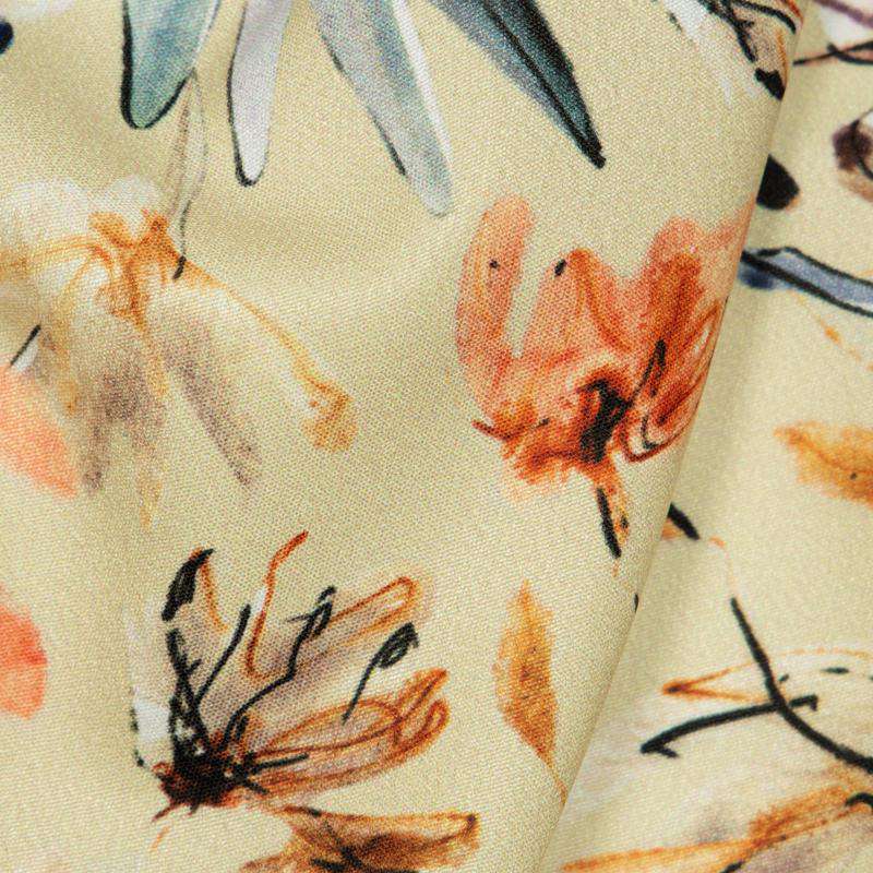Beige Floral Digital Print American Crepe Fabric - Fabcurate