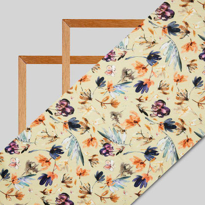 Beige Floral Digital Print American Crepe Fabric - Fabcurate