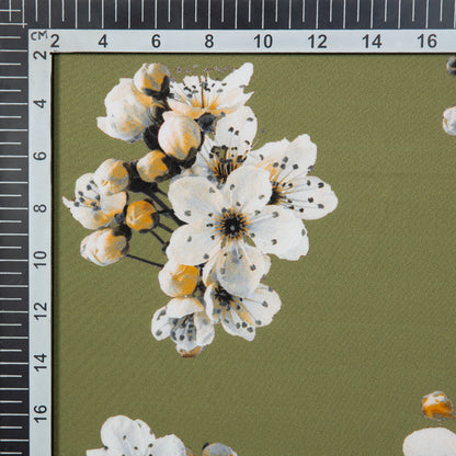 Olive Floral Digital Print American Crepe Fabric - Fabcurate
