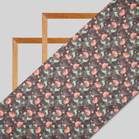 Brown And Pink Floral Digital Print American Crepe Fabric - Fabcurate