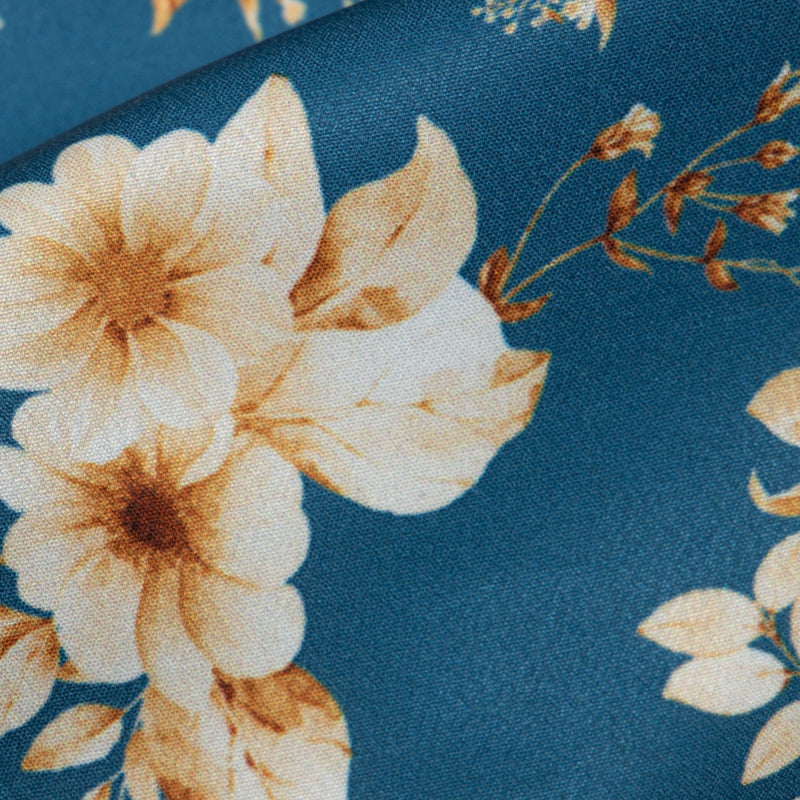 Royal Blue Floral Digital Print American Crepe Fabric - Fabcurate